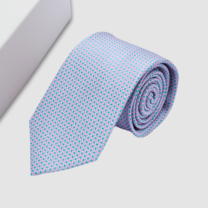 時尚粉藍格紋桑蠶絲領帶